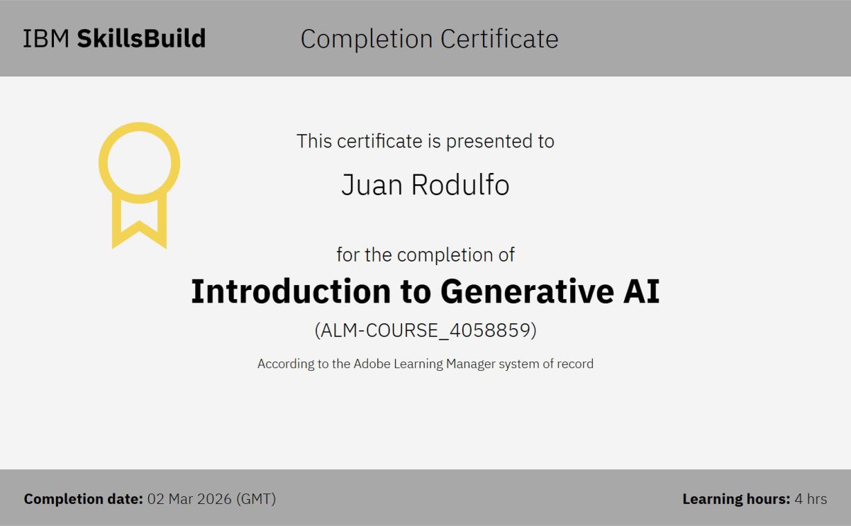 Juan Rodulfo – Introduction to Generative AI Certification by IBM SkillsBuild