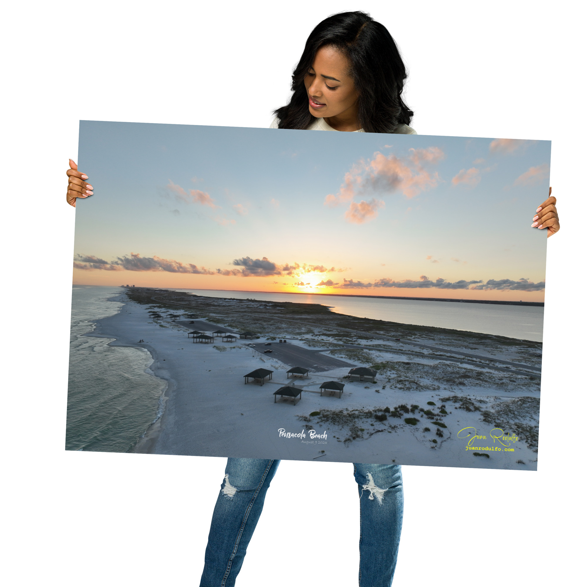 Pensacola Beach Sunset Aerial Wall Art – Modern Coastal Décor Statement Piece