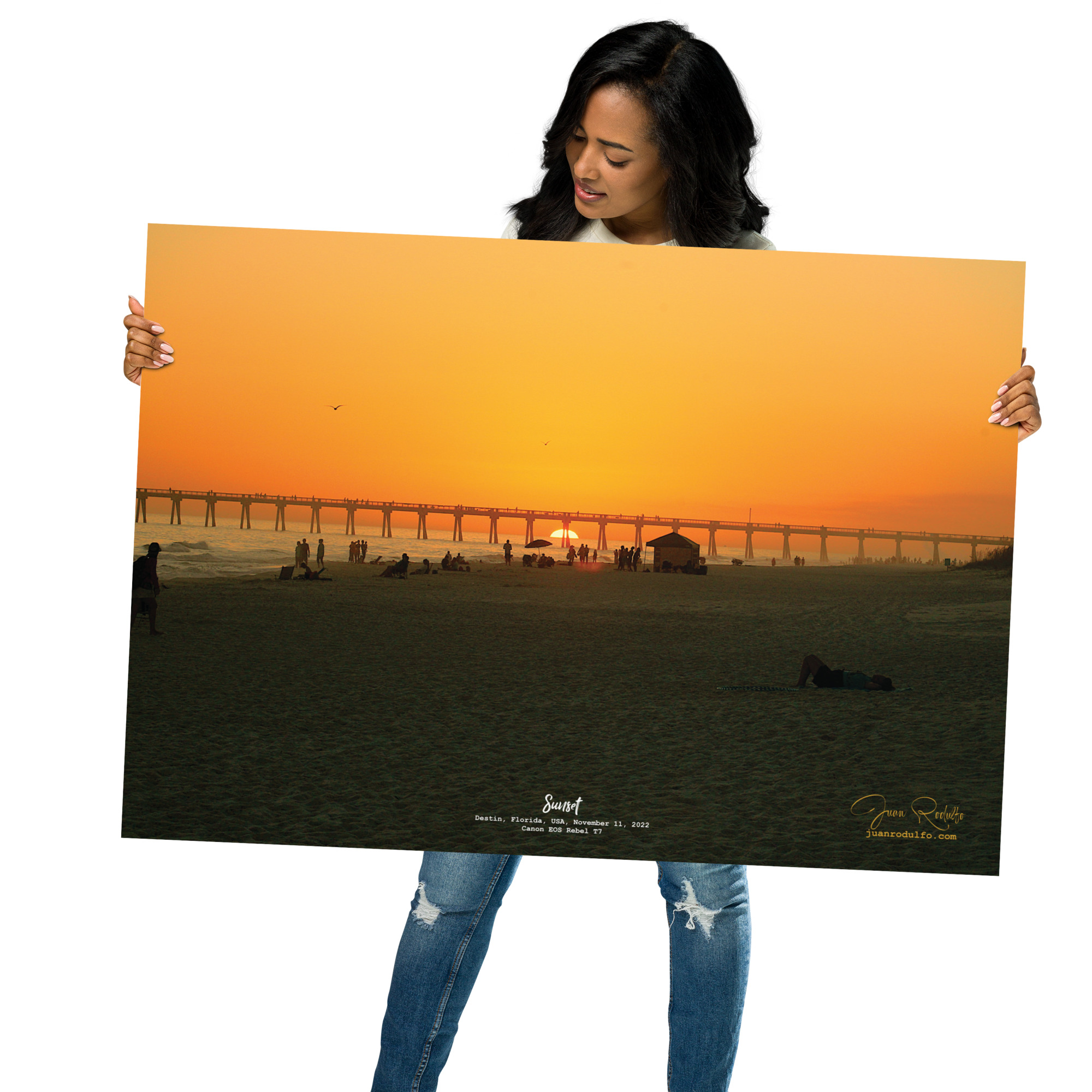 Destin Beach Sunset at Pier – Golden Hour Coastal Wall Art | Orange Sky Photography Print