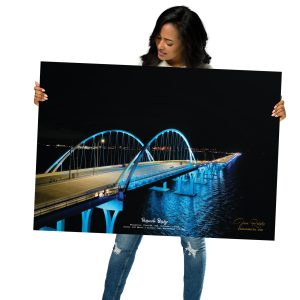 Pensacola Bridge at Night | Stunning Aerial Drone Photography & Modern Blue Wall Art